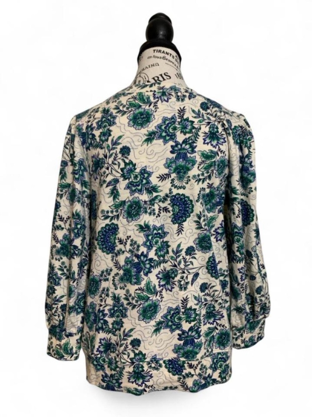 LOFT 100% Cotton Floral Print Knit Long Sleeve Crew Neck Pullover Blouse Sz M - Picture 2 of 8